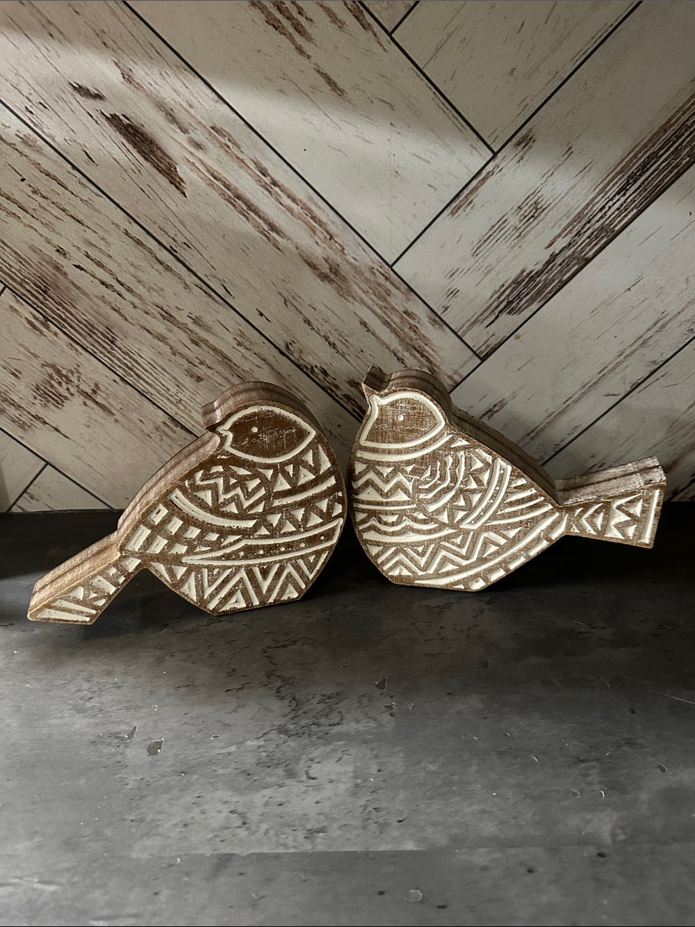Wooden Decorative Bird Pair in Natural White Wash - Home Accents